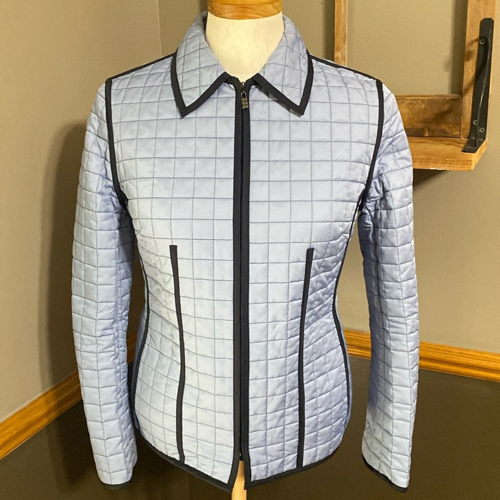 Carlisle powder blue & navy blue quilted jacket size 2